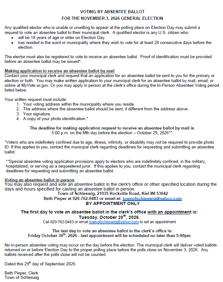 Type E Notice - Absentee Voting November General Election